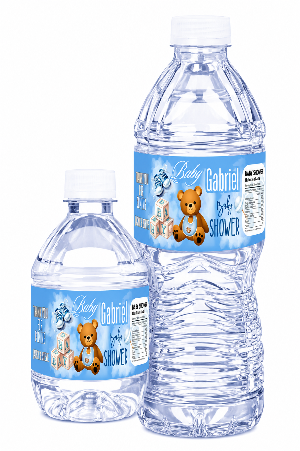 Custom Baby Shower Water Bottle Stickers Labels Blue Set of 50