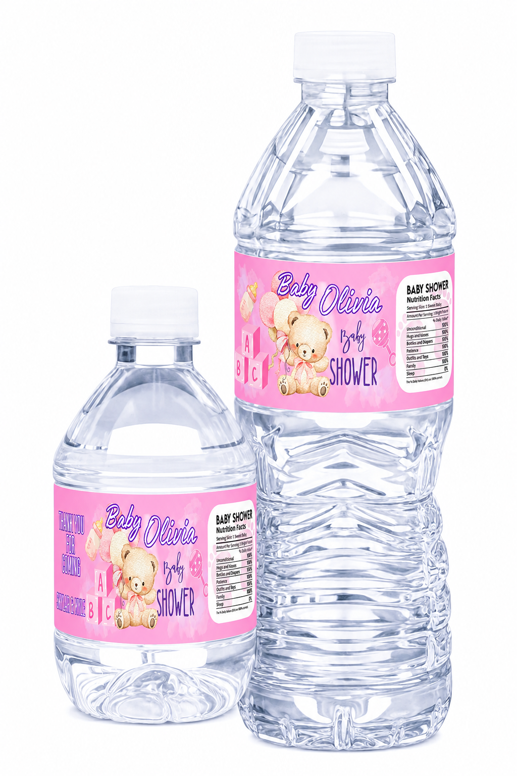 Custom Baby Shower Water Bottle Stickers Labels Pink Set of 50