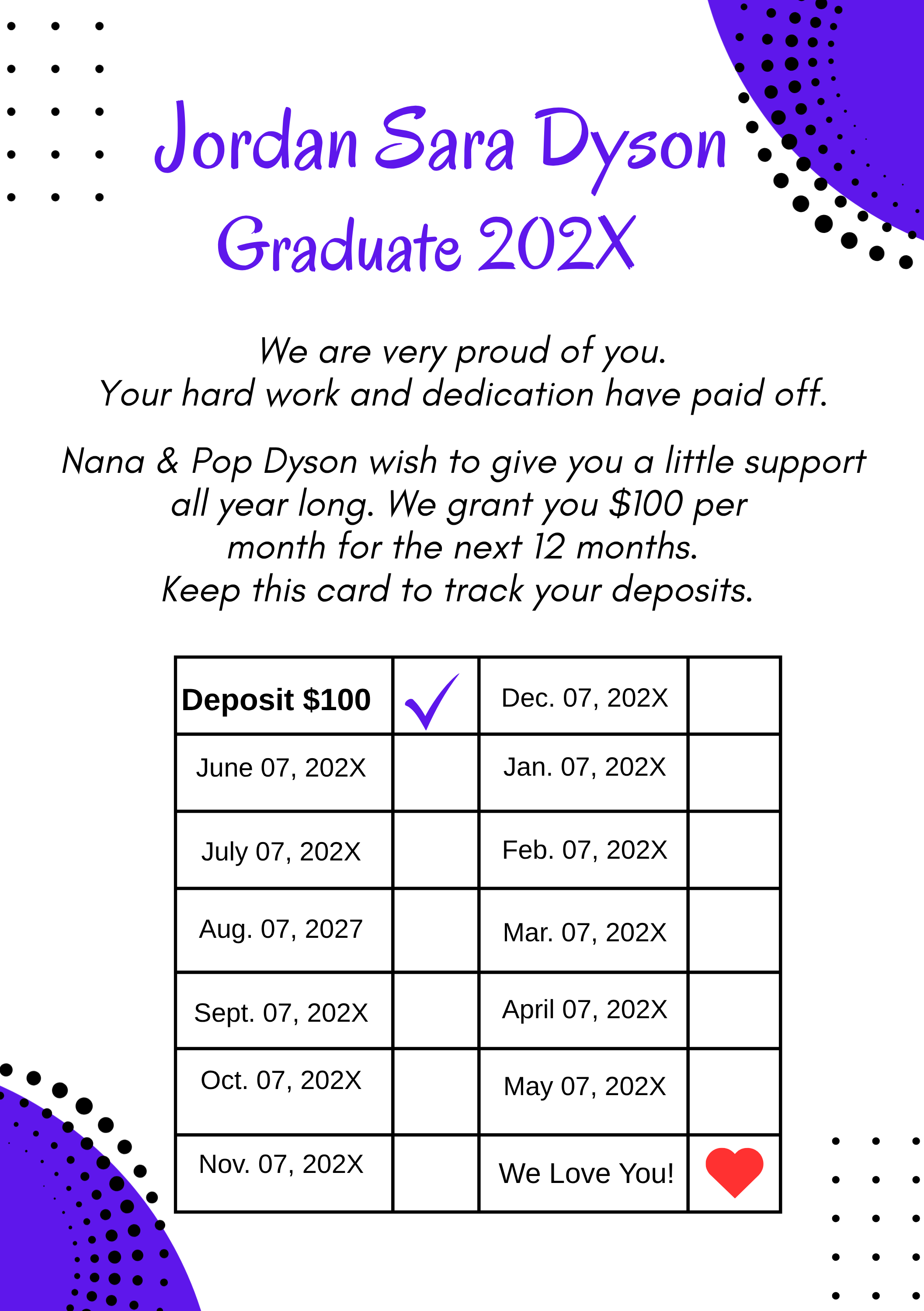 Money Gift Tracker Card | Canva Editable Cash Tracker