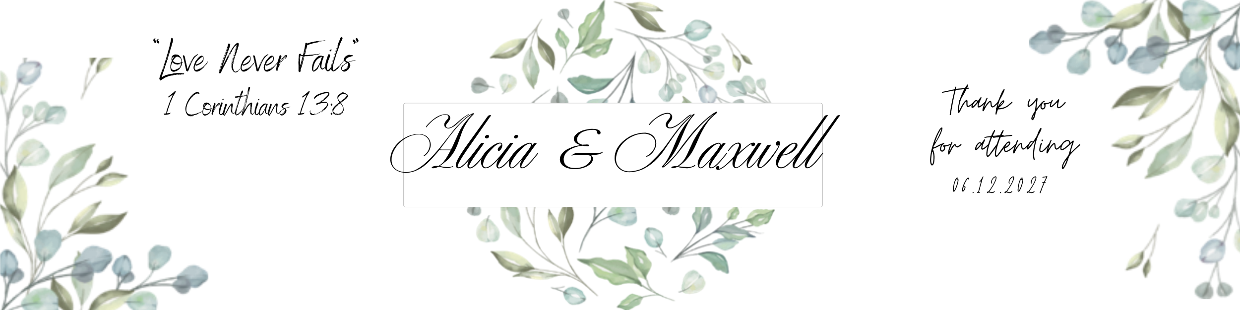 Custom Wedding Water Bottle Stickers Labels Greenery Set of 50