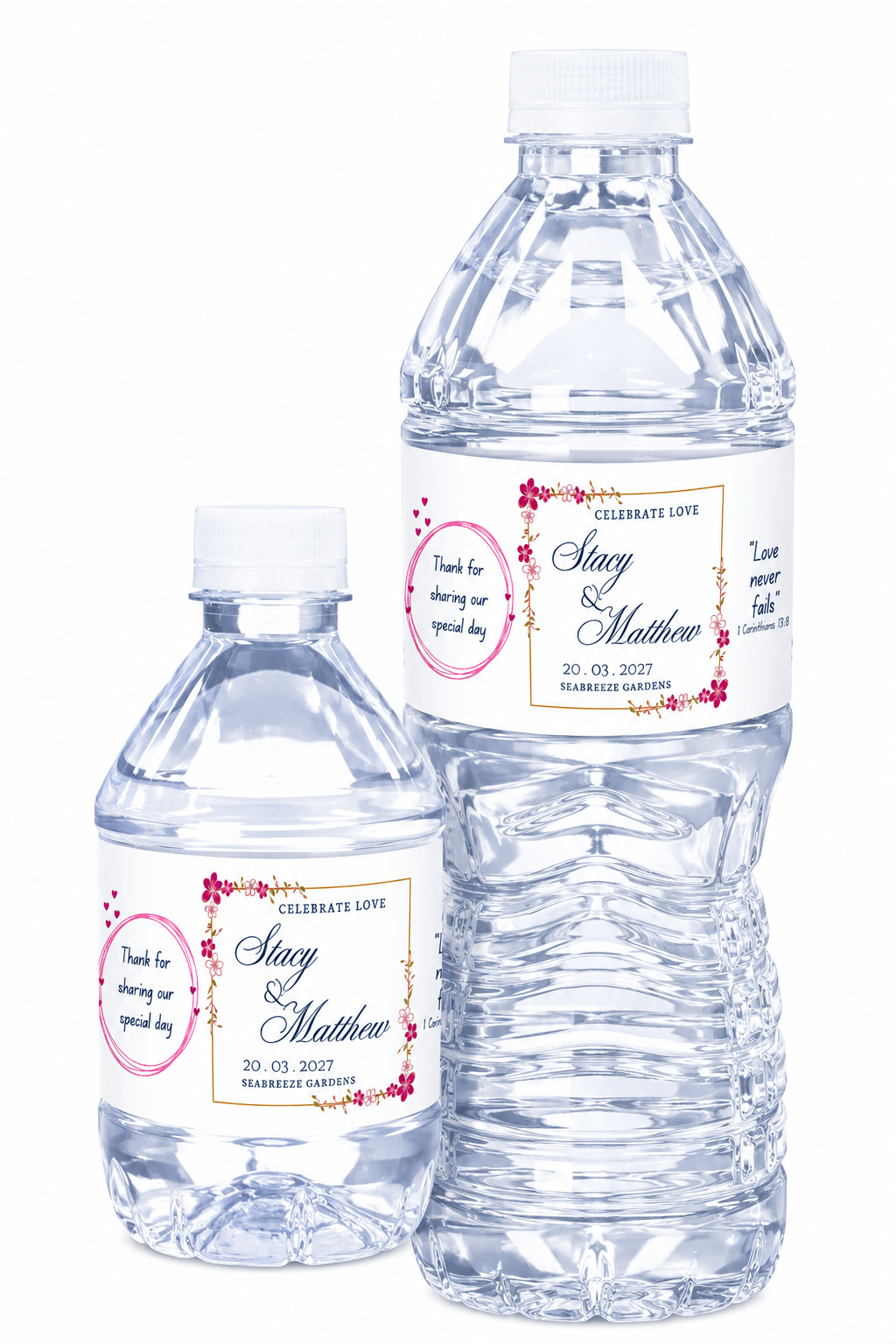Custom Wedding Water Bottle Stickers Labels Floral Set of 50